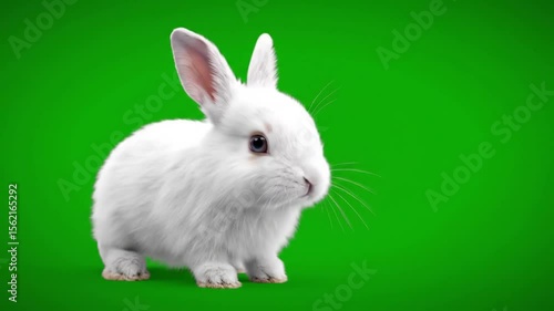 Adorable White Bunny On Green Screen