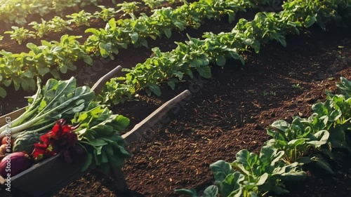 Fresh Summer Vegetables in Wheelbarrow, Farm Harvest