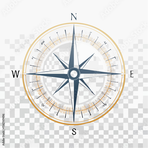 Circular Compass Illustration with Gold and Blue Details