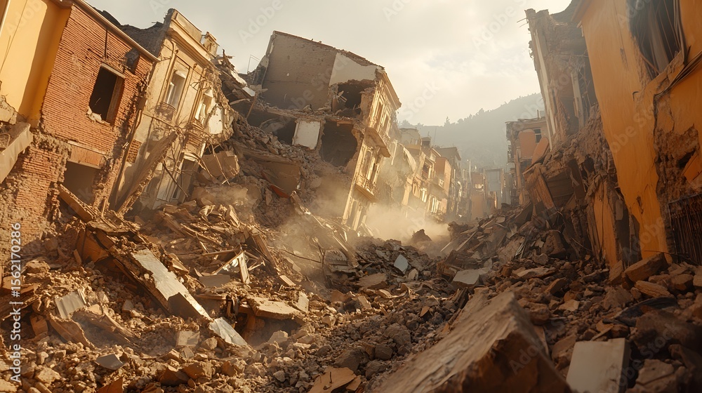 Fototapeta premium Earthquake devastation leaves city in ruins