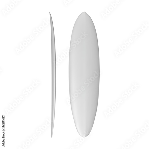 White surfboard realistic vector template. Long surf board blank illustration. Long shape funboard design, extreme wave surfing water sport. Surfer equipment graphic mockup, classic vacation activity