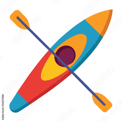 Angled modern kayak icon in top view flat minimalist vector design