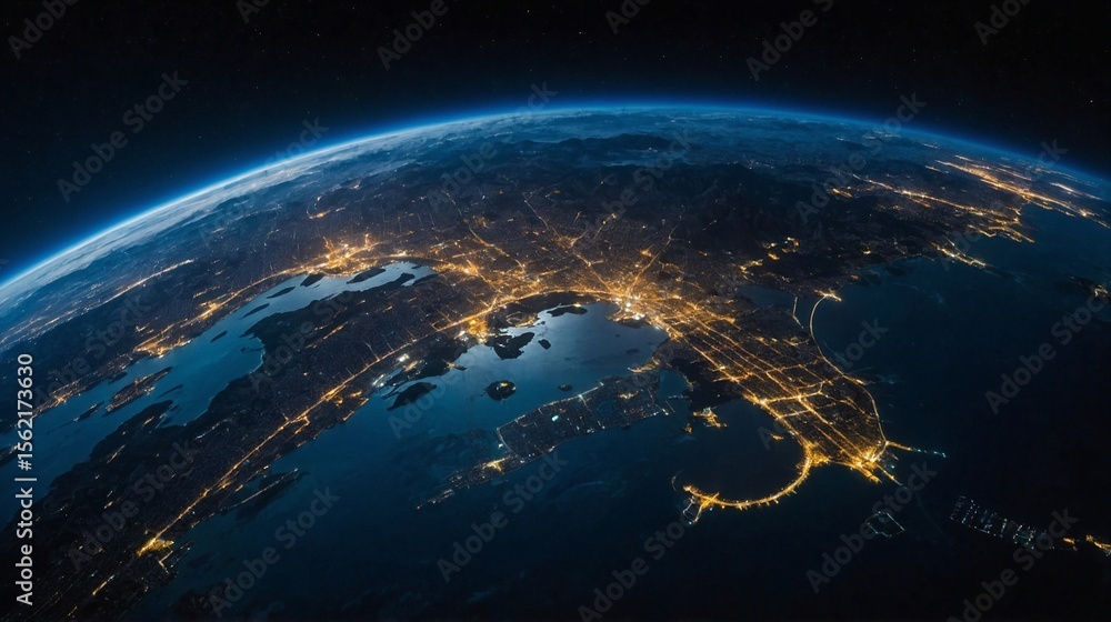 Fototapeta premium Satellite View of Illuminated City at Night