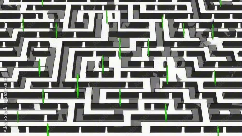 Rotating Maze Loop Cartoon maze filled with rotating $ signs as dead ends, characterless ...