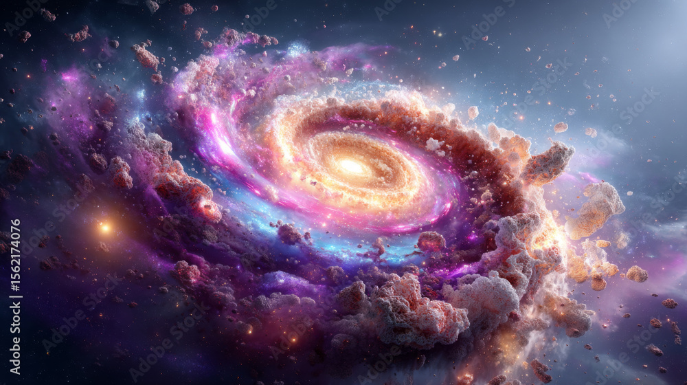 Fototapeta premium Stunning Spiral Galaxy in Vibrant Colors with Cosmic Dust and Stars