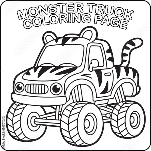 Roar-some Monster Truck Coloring Page Fun Tiger Design for Kids