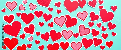 Variety of red heart stickers, various sizes & textures, ideal for crafting, celebration, DIY