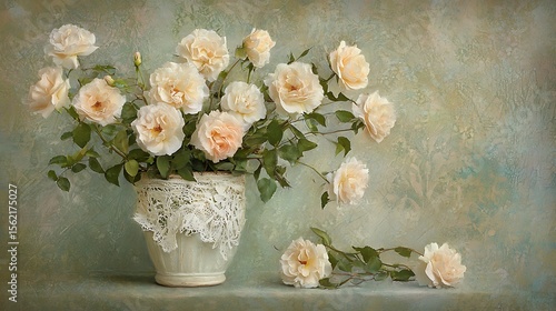 Pale yellow rose bouquet in vase