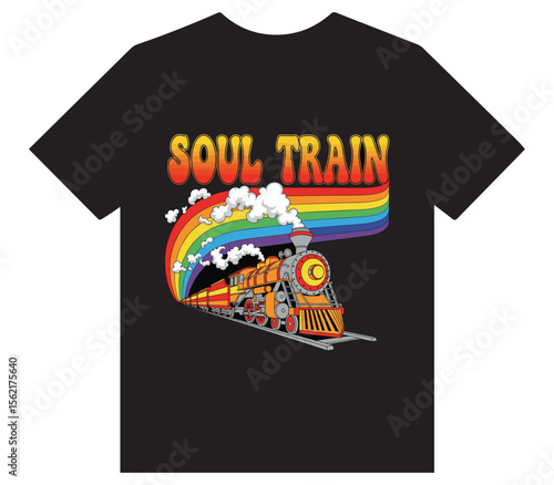 Retro Soul Train with Rainbow and Smoke - Vintage Music Express T-Shirt Design