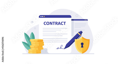 Contract digital signature and security concept vector illustration for business and finance design