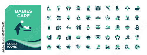 Babies Care colorful modern icon set. Containing child care, child, kid, care and more. Solid icons with editable stroke. Newborn icon set.