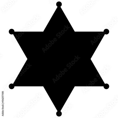 Sheriff's badge icon, black color six pointed hexagonal star vector illustration. Flat style wild west, police, western, deputy, authority idea concept symbol isolated on white background.