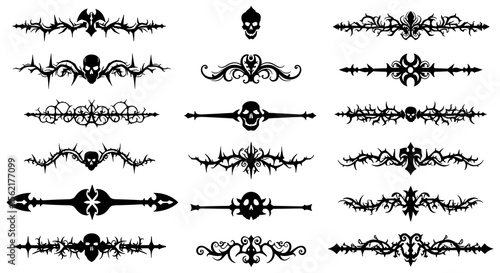 Gothic skull and thorn borders vector illustration for design elements and decorations