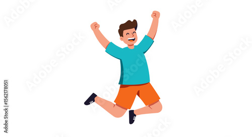 Excited youth jumping for joy vector illustration in flat style for poster design