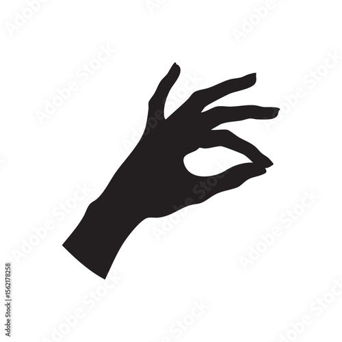 Black silhouette of a hand making a small gesture with thumb and index finger isolated on white background silhouette