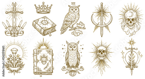 Mystic and occult symbols vector illustration for tattoos and decorative design