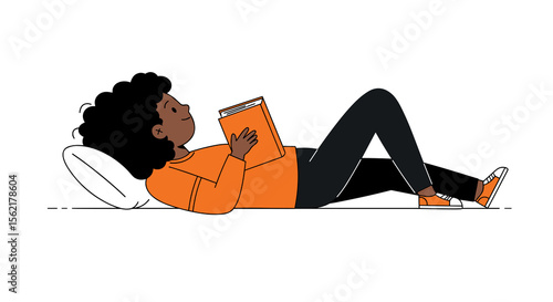 Relaxed reading time vector illustration in flat style for educational and leisure designs