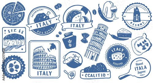 Italian cuisine and landmarks vector illustration for travel and dining design