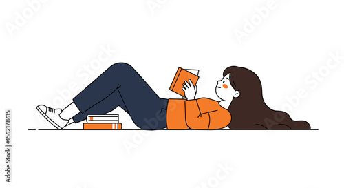 Relaxing reading time vector illustration in minimalist flat style