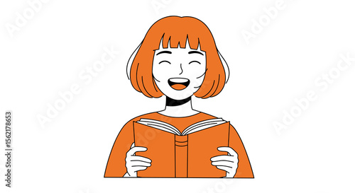 Happy woman reading a book vector illustration for educational and literary design