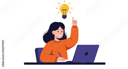 Creative problem solving concept vector illustration with person and laptop in flat style