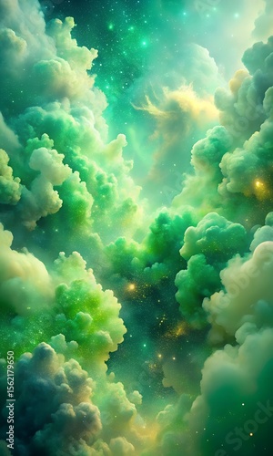 Green Color Cloud Abstract Burst with Soft Texture