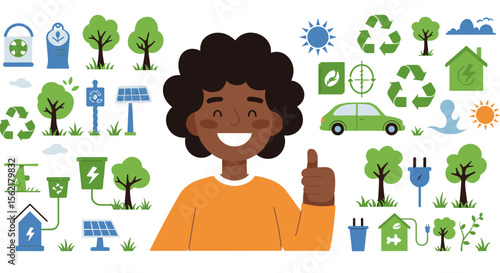 Sustainable energy and eco-friendly lifestyle vector illustration for educational and print design