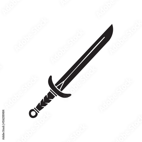 Black silhouette of a medieval sword with a curved guard isolated on white background silhouette