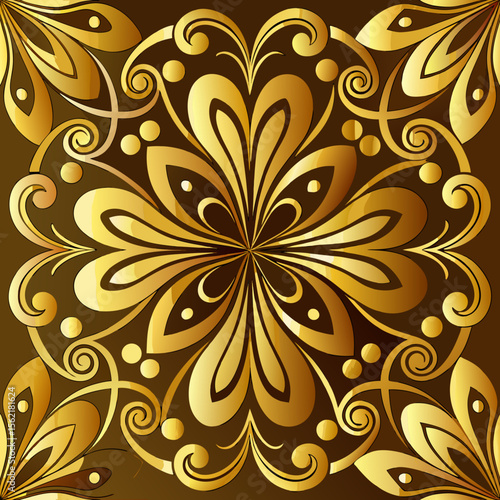 Golden Abstract Floral Pattern - Seamless Decorative Design