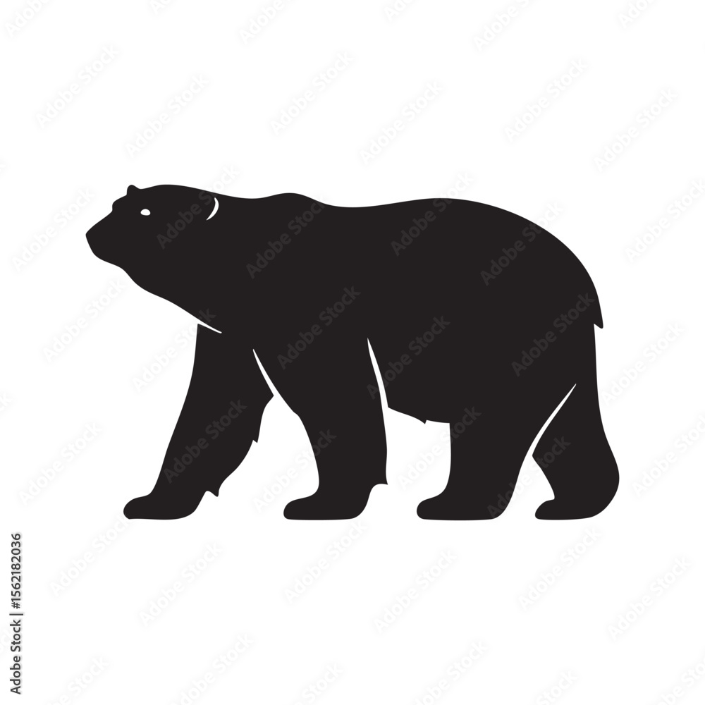 Fototapeta premium Black silhouette of a walking polar bear isolated on white background silhouette