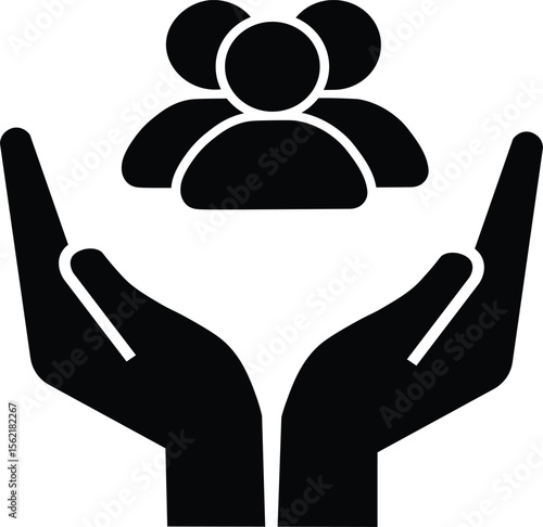 An inclusive workplace. employees on human hand line icon set vector illustration on white background