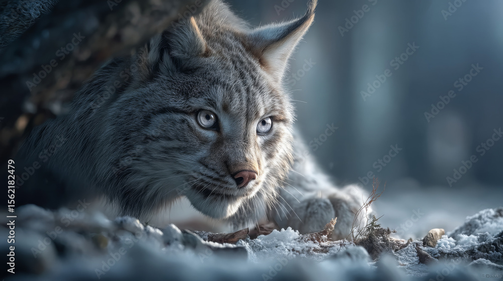 Obraz premium Beautiful Lynx in Winter Landscape, Snowy Environment, Wildlife Scene