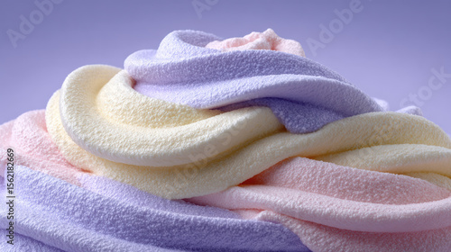 Fluffy pastel cloud slime being crushed with soft fluffy texture in close up macro view