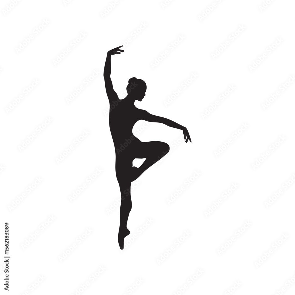Fototapeta premium Graceful ballerina in a dynamic pose performing ballet silhouette isolated on white background