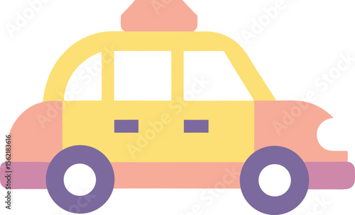 Pastel Taxi Cab Icon – City Transport Vector for Ride-Sharing App or Urban Travel