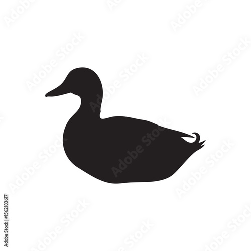 A simple black silhouette of a duck facing left isolated on white background silhouette