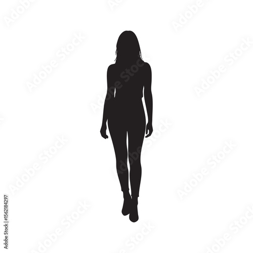 Full body silhouette of a woman walking forward isolated on white background silhouette