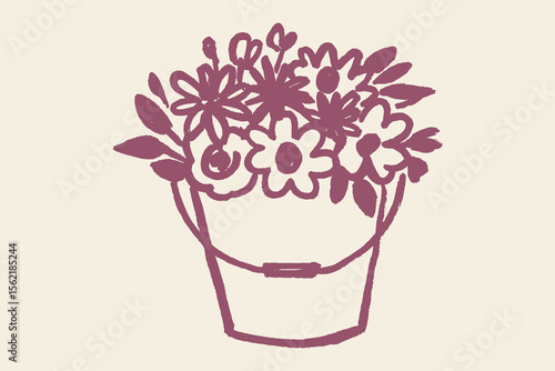 Flower bucket sketch style vector illustration

