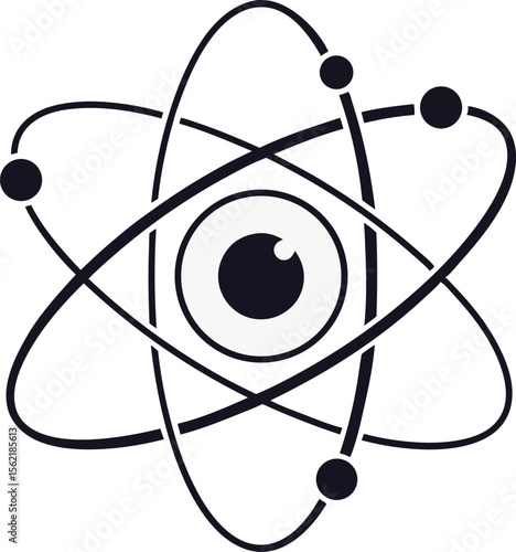Atom Symbol Design Set Featuring Orbit Lines Electrons and Scientific Concepts. Science Atom Symbol Illustration for Physics Chemistry and Educational Projects. Clean Atom Symbol Design with Orbiting