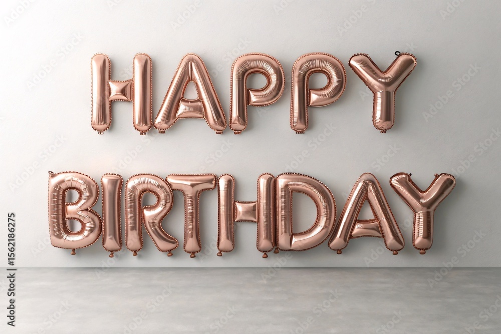 3d Elegant rose gold Happy Birthday balloon letters isolated 3d Elegant rose gold Happy Birthday balloon letters isolated