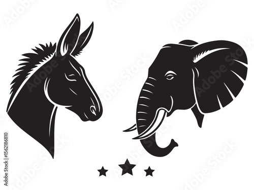 Silhouette of political donkey elephant heads black illustration design