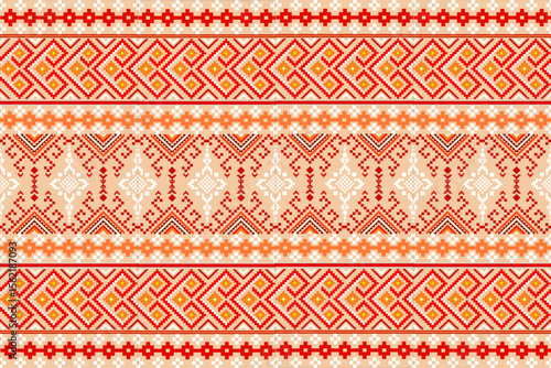 Pixel ethnic pattern oriental traditional. design fabric pattern textile African Indonesian Indian seamless Aztec style abstract vector illustration for print clothing, texture, fabric, wallpaper