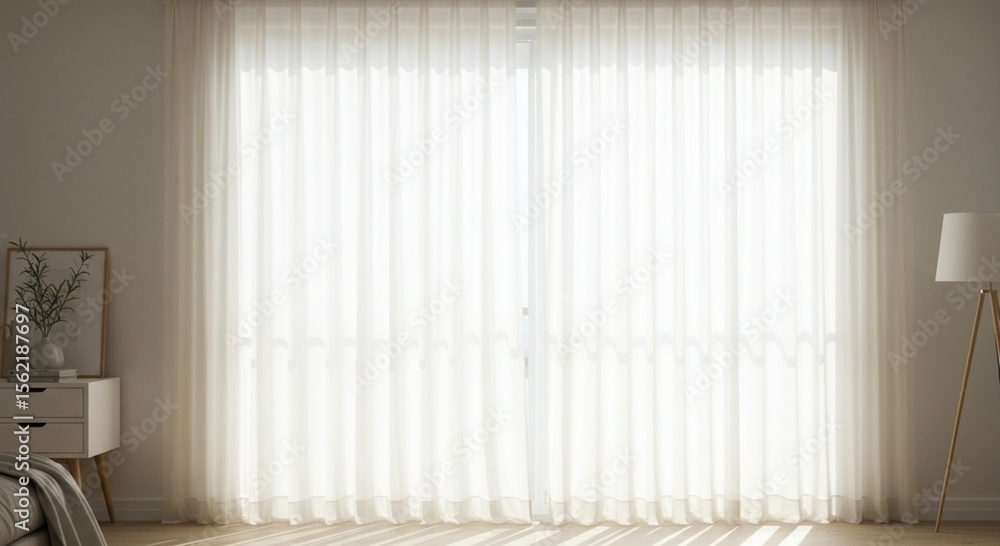 Fototapeta premium Sunlight Streaming Through Sheer Curtains in a Bright Room