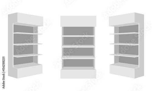 simple promotional display shelf set vector illustration isolated on white background.