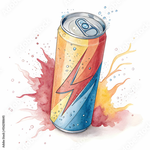 Watercolor energy drink drawing on white background