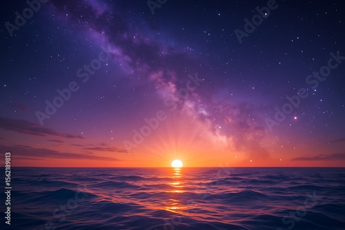 Wallpaper Mural A scenic view of the ocean at sunset with a vibrant sky full of stars and milky way clouds Torontodigital.ca