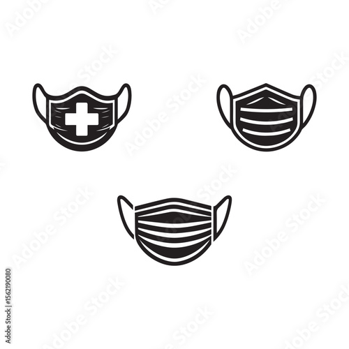 Silhouettes of medical face mask vector on white background	