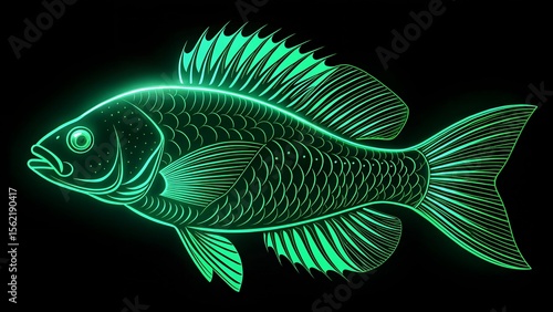 glowing green fish on black background clip art preview