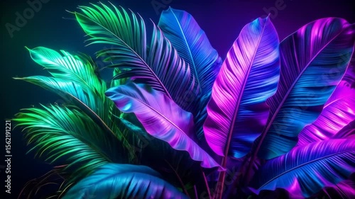 Neon Tropical Leaves Background