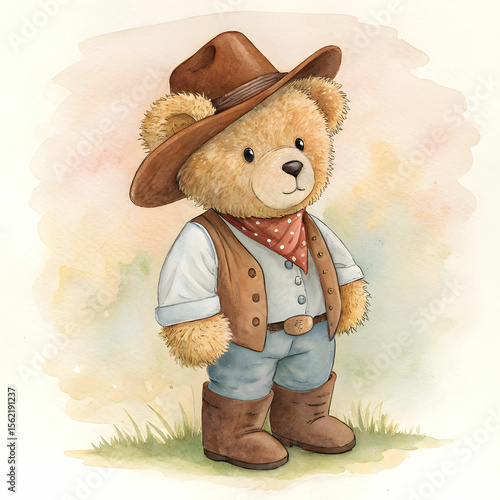 Realistic watercolor painting of teddy bear in cow